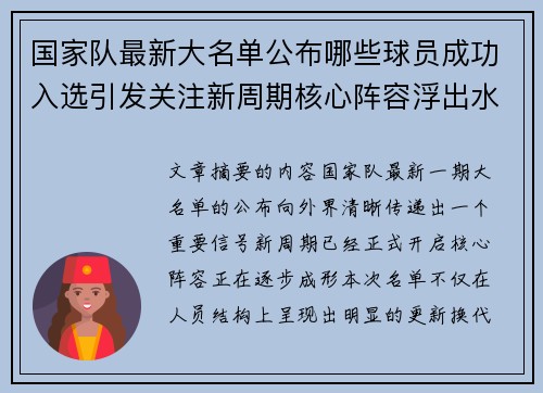 国家队最新大名单公布哪些球员成功入选引发关注新周期核心阵容浮出水面 国家队最新大名单公布哪些球员成功入选引发关注新周期核心阵容浮出水面